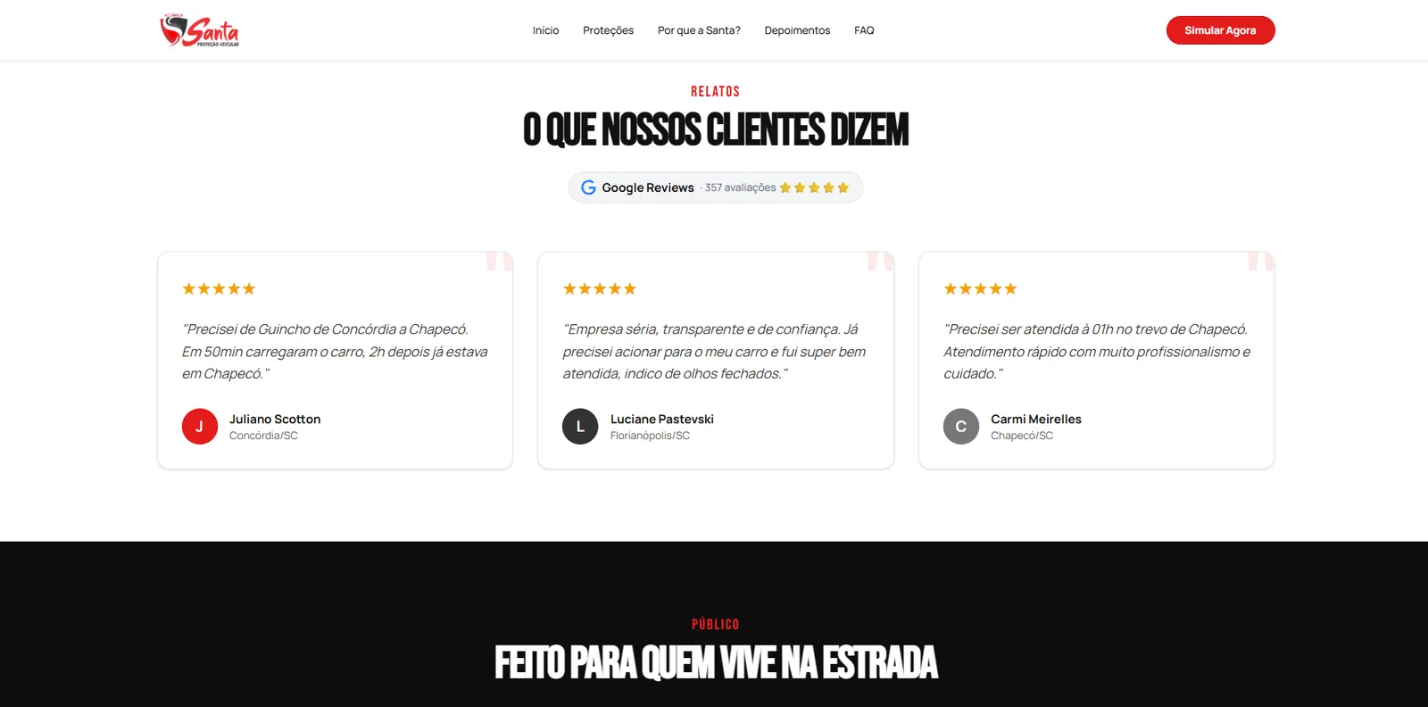 Depoimentos · Google Reviews